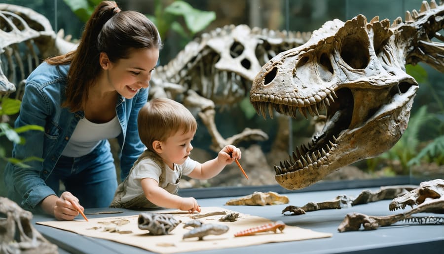 Homeschool student and parent participating in hands-on learning at a museum exhibit