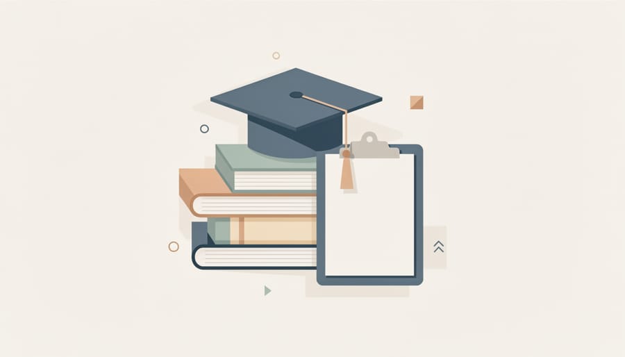 Graduation cap on top of notebooks and worksheets representing homeschool graduation planning