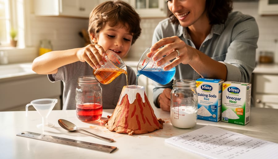 Close-up of a glass jar homemade science mixture with colored liquid and bubbles
